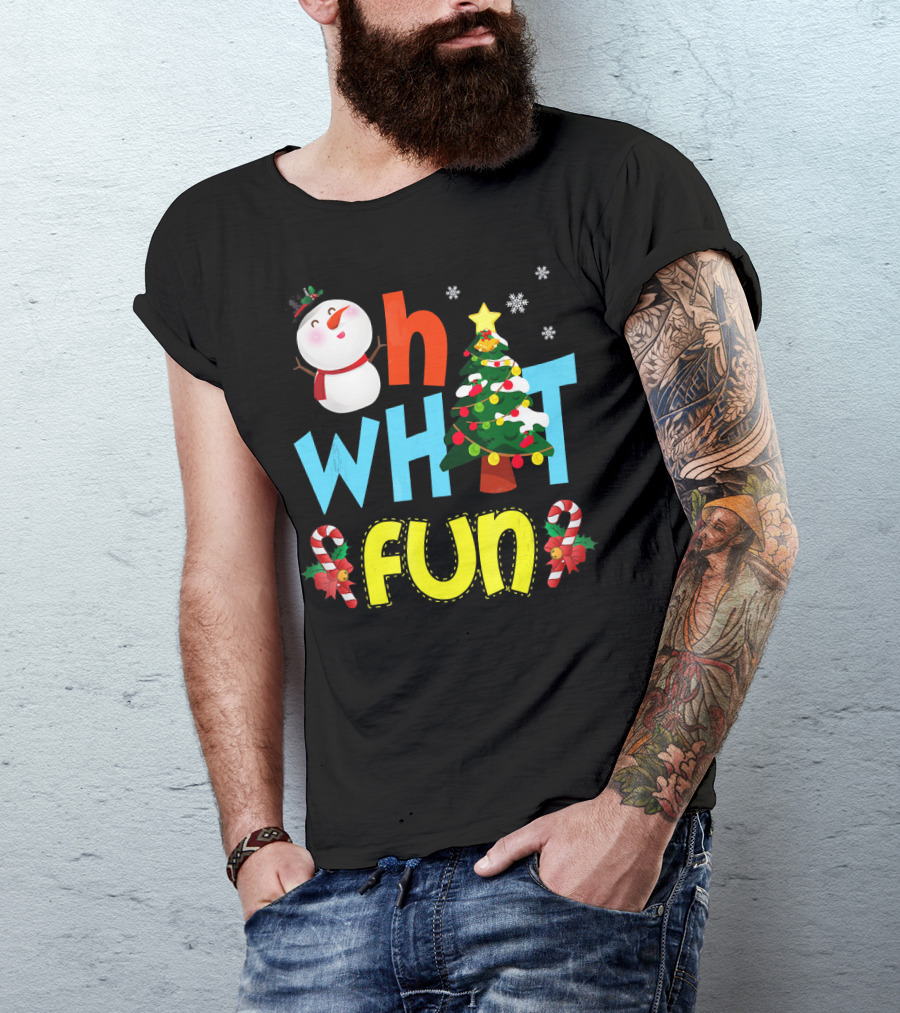 Oh What Fun Christmas Tree Snowman Candy Canes T-Shirt