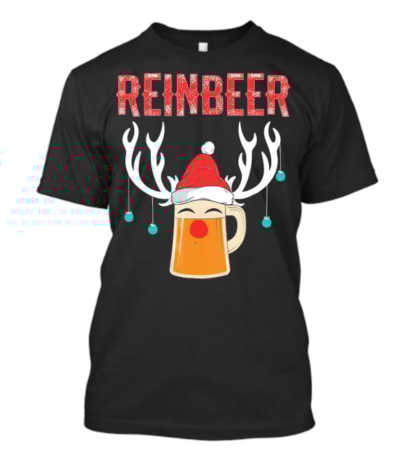 Reinbeer Christmas Antler Humor With Santa Hat Beer Mug T-Shirt