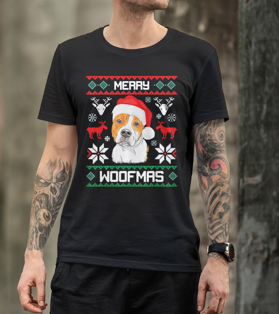 American Staffordshire Terrier Merry Woofmas T-Shirt