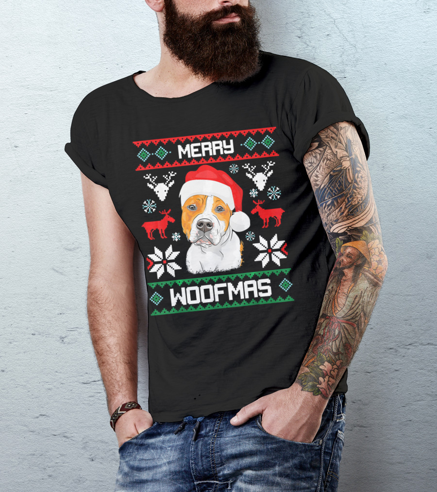 American Staffordshire Terrier Merry Woofmas T-Shirt