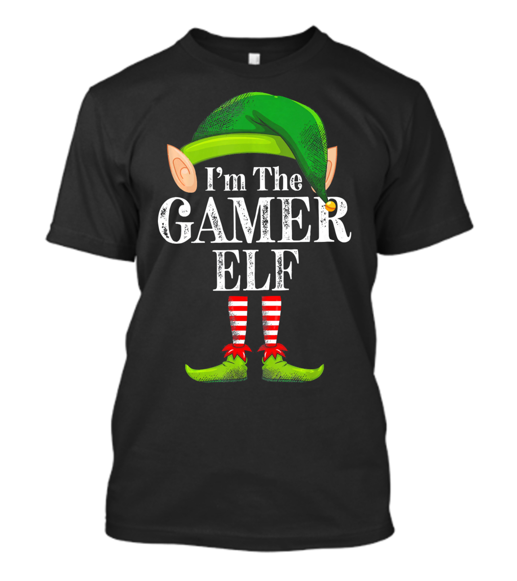 I'm The Gamer Elf Christmas Green Hat Striped Red Socks T-Shirt