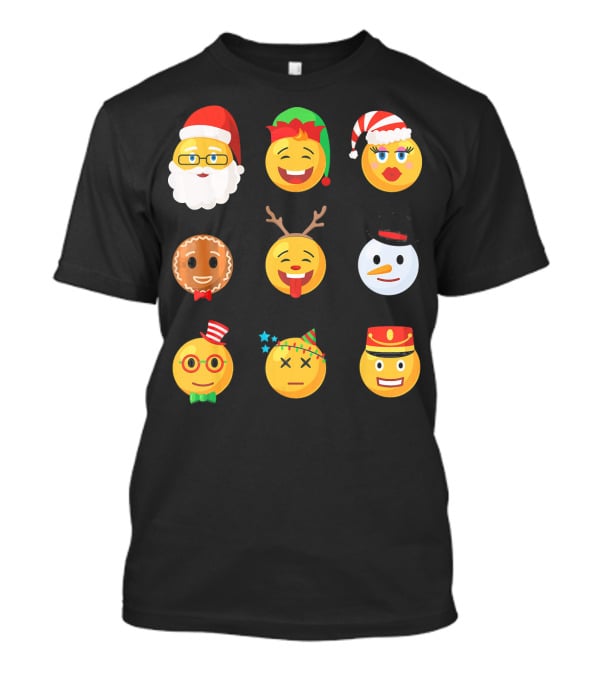 Christmas Emoji Faces Ugly Party Santa Reindeer Snowman Gingerbread T-Shirt