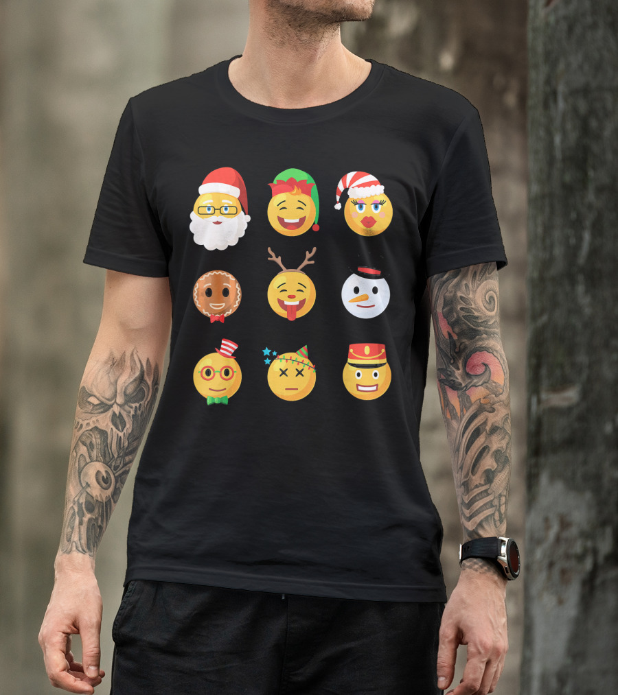 Christmas Emoji Faces Ugly Party Santa Reindeer Snowman Gingerbread T-Shirt