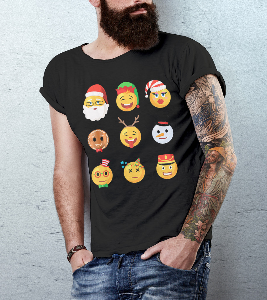 Christmas Emoji Faces Ugly Party Santa Reindeer Snowman Gingerbread T-Shirt