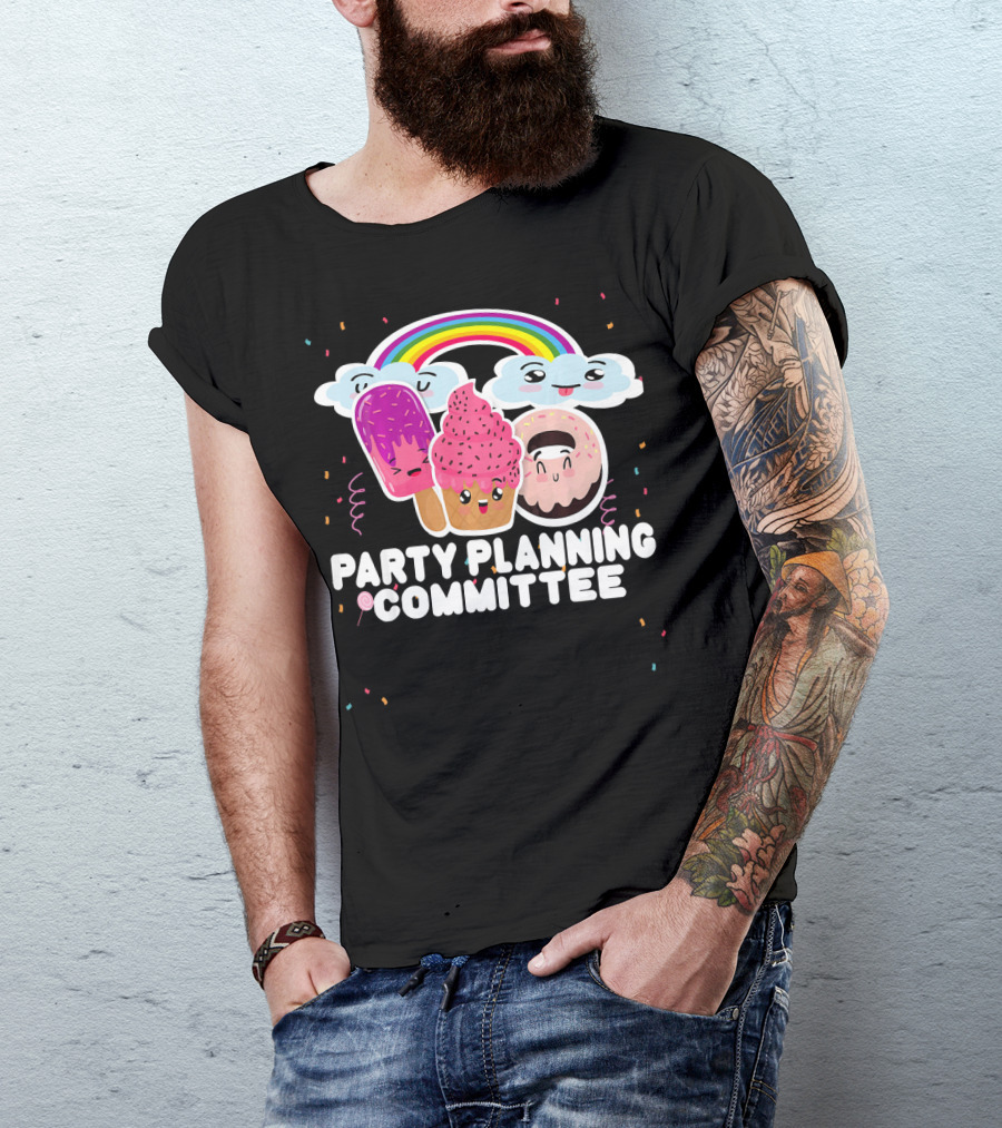 Party Planning Committee Ice Cream Donut Rainbow Clouds Fun T-Shirt