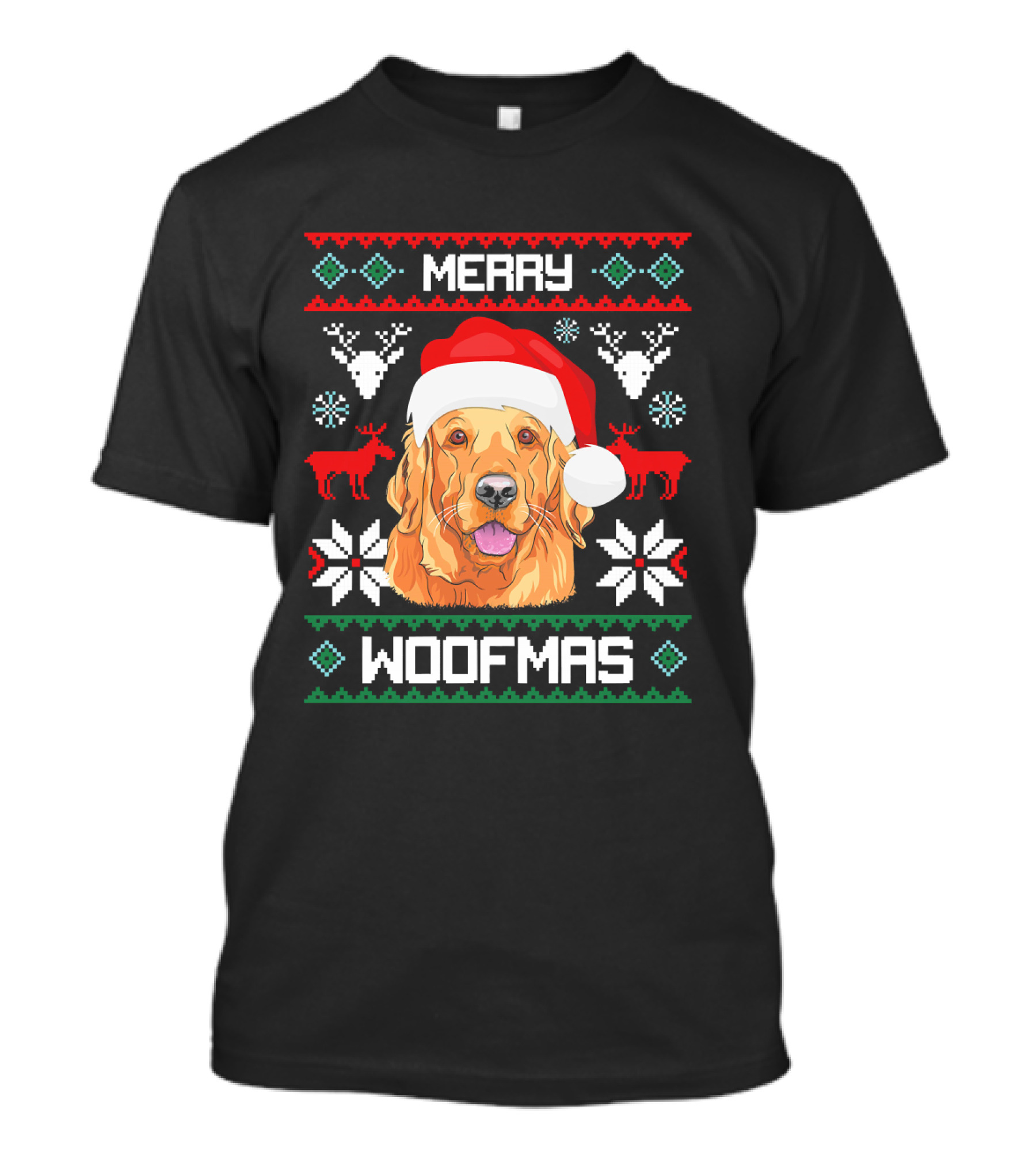 Golden Retriever Merry Woofmas Santa Hat Christmas Reindeer T-Shirt