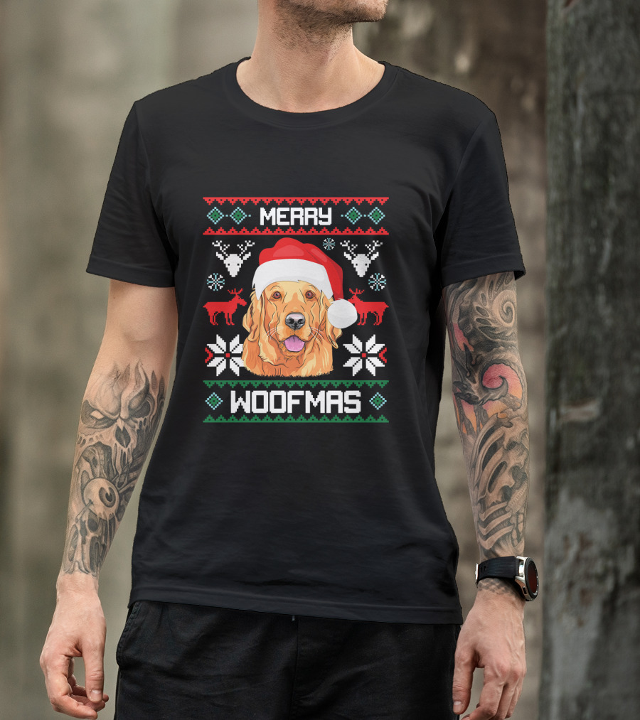 Golden Retriever Merry Woofmas Santa Hat Christmas Reindeer T-Shirt