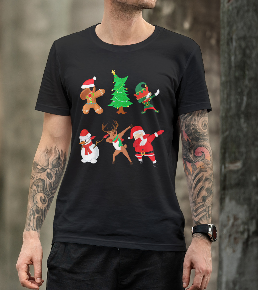 Funny Dabbing Christmas Santa Elf Gingerbread Snowman Reindeer Tree T-Shirt