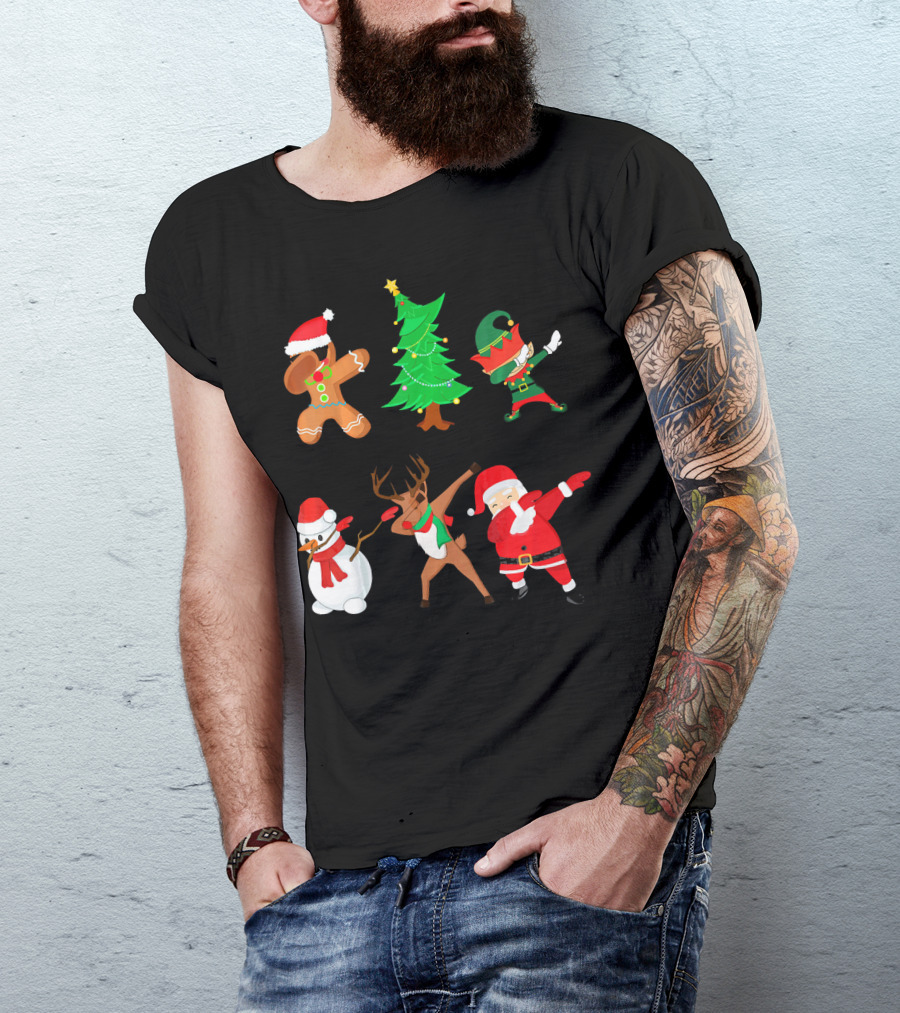 Funny Dabbing Christmas Santa Elf Gingerbread Snowman Reindeer Tree T-Shirt