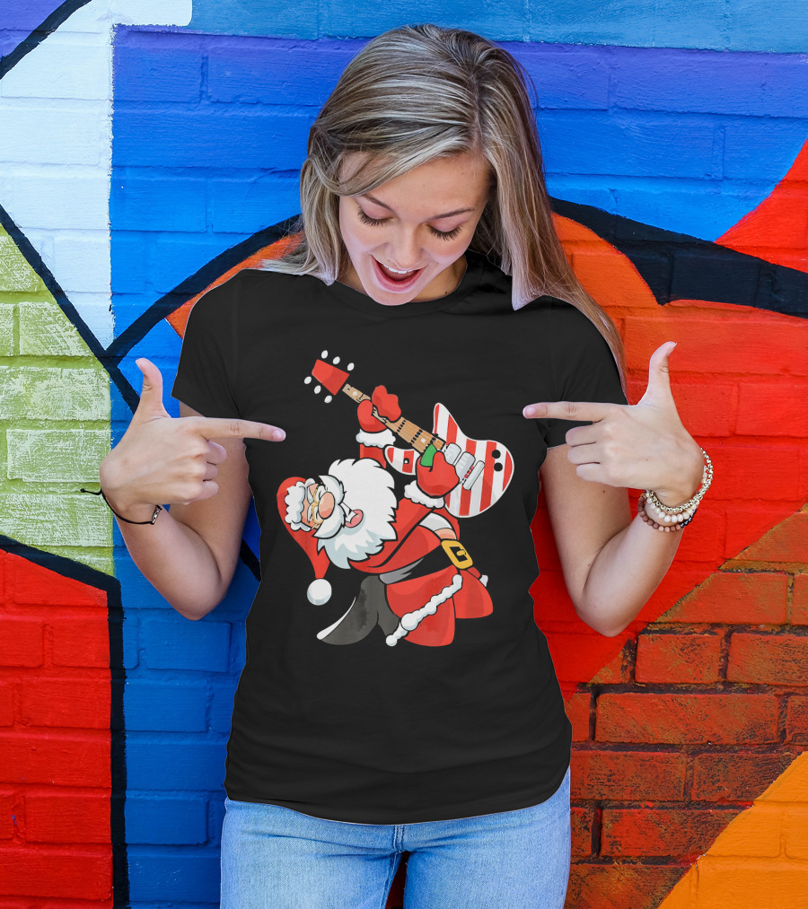 Santa Guitar Player Christmas Music Vintage Rock Holiday T-Shirt