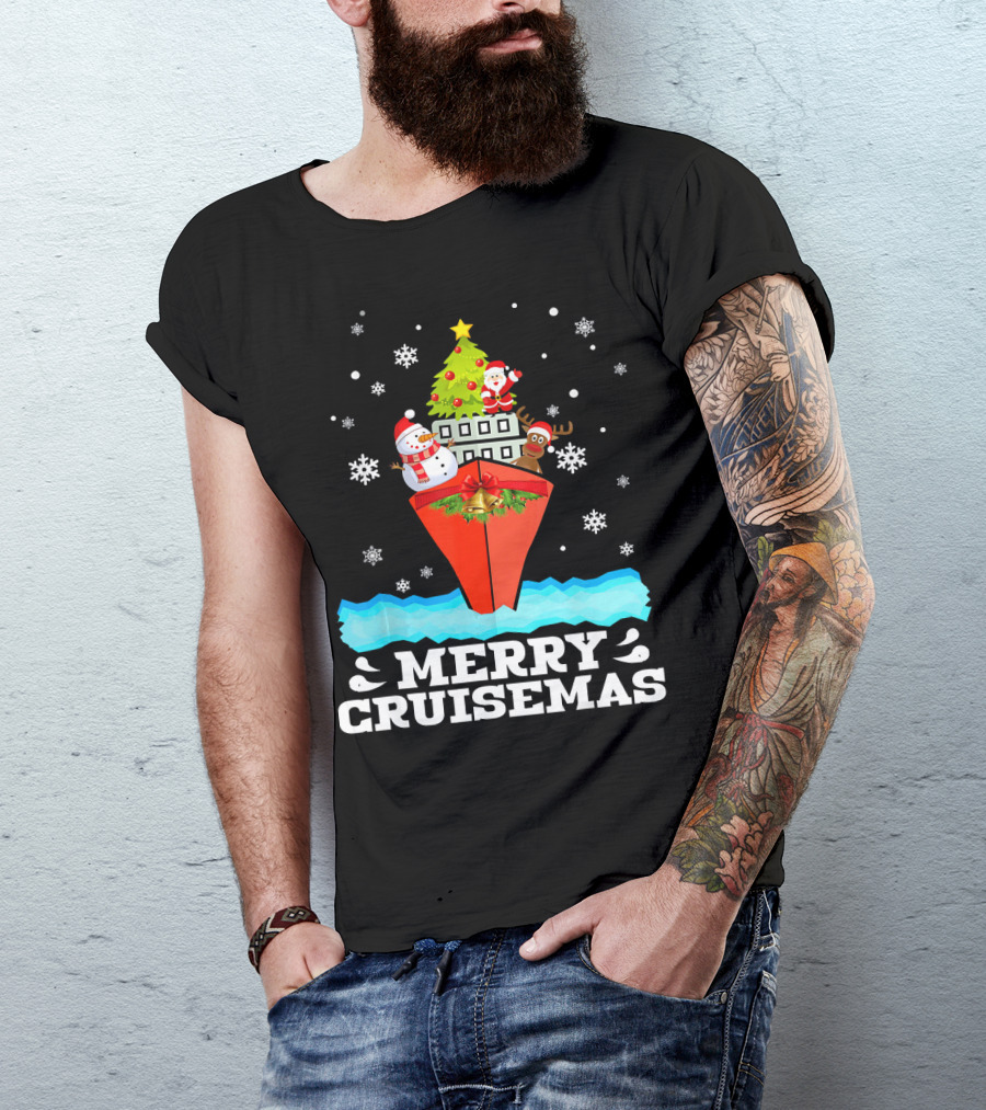 Merry Cruisemas Christmas Cruise With Santa And Snowman Caribbean Holiday T-Shirt