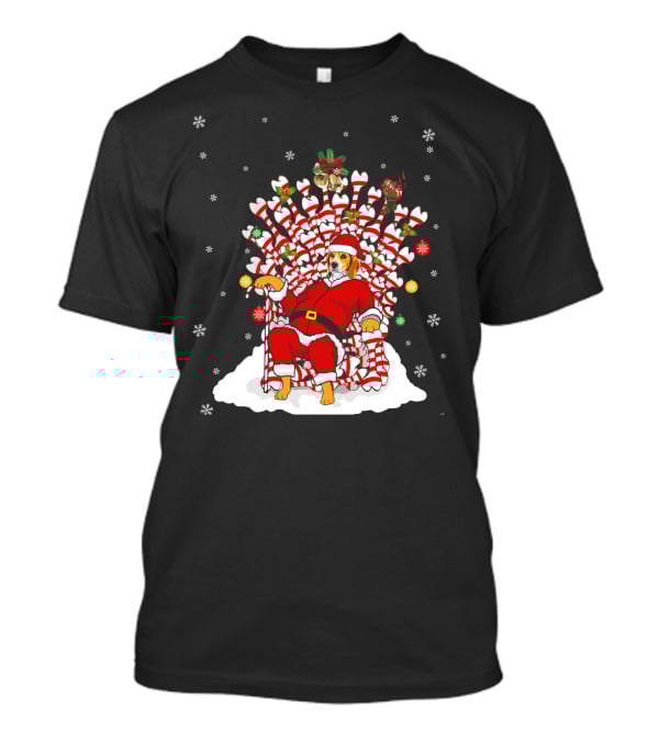 Beagle Dog In Santa Suit On Candy Cane And Bone Throne With Snowflakes T-Shirt