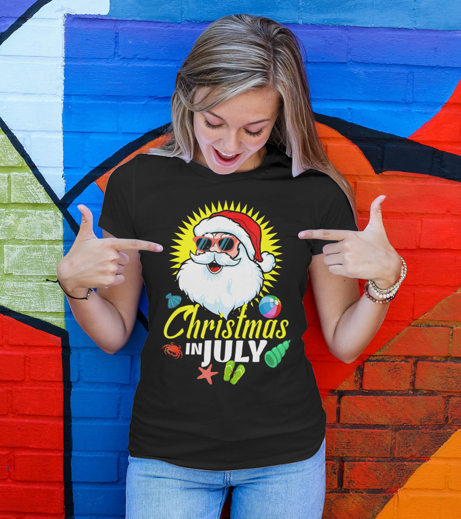 Santa Beach Holiday Christmas In July Fun T-Shirt