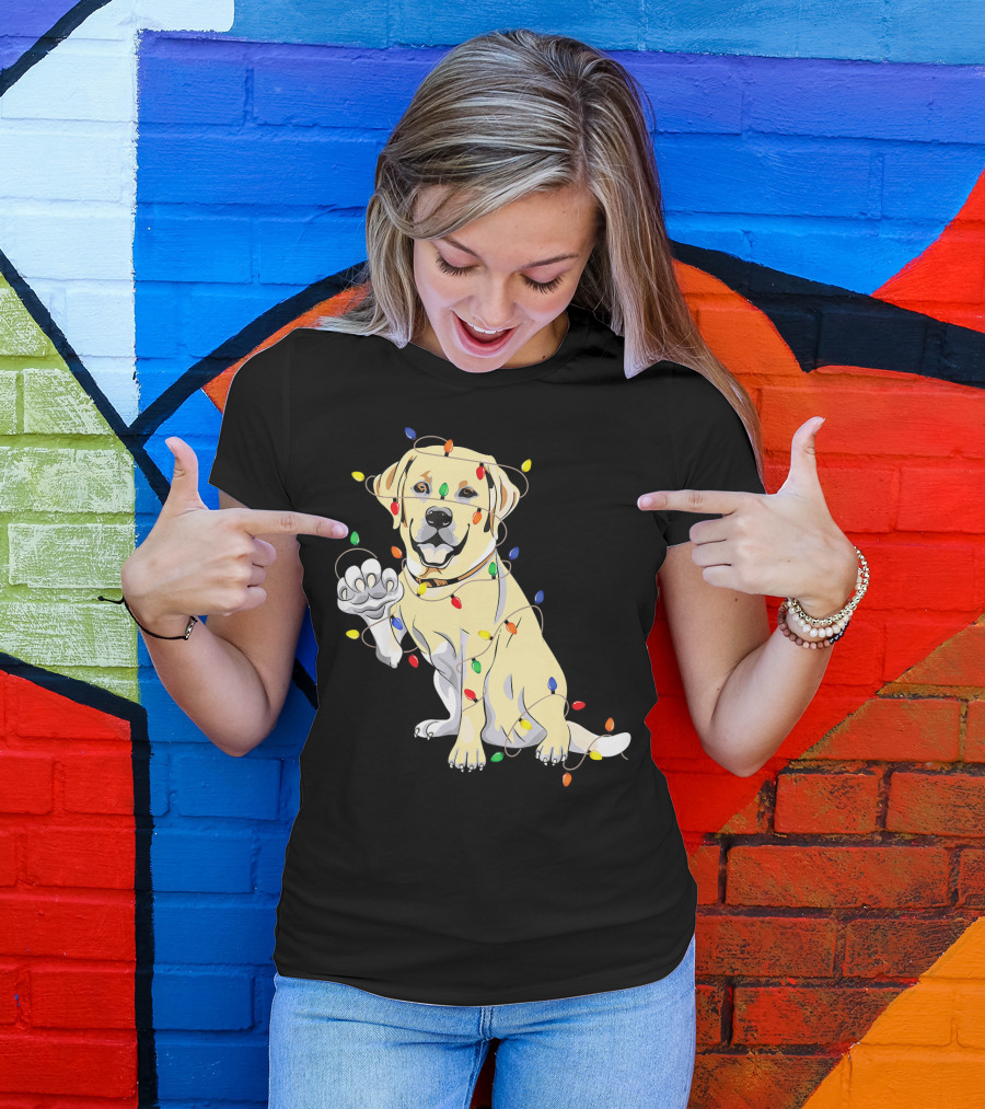 Labrador Retriever Wrapped In Christmas Lights With My Festive Lab T-Shirt