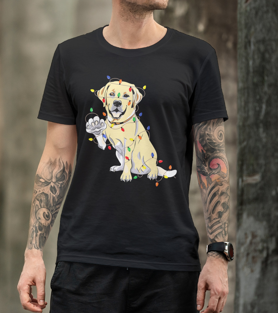 Labrador Retriever Wrapped In Christmas Lights With My Festive Lab T-Shirt