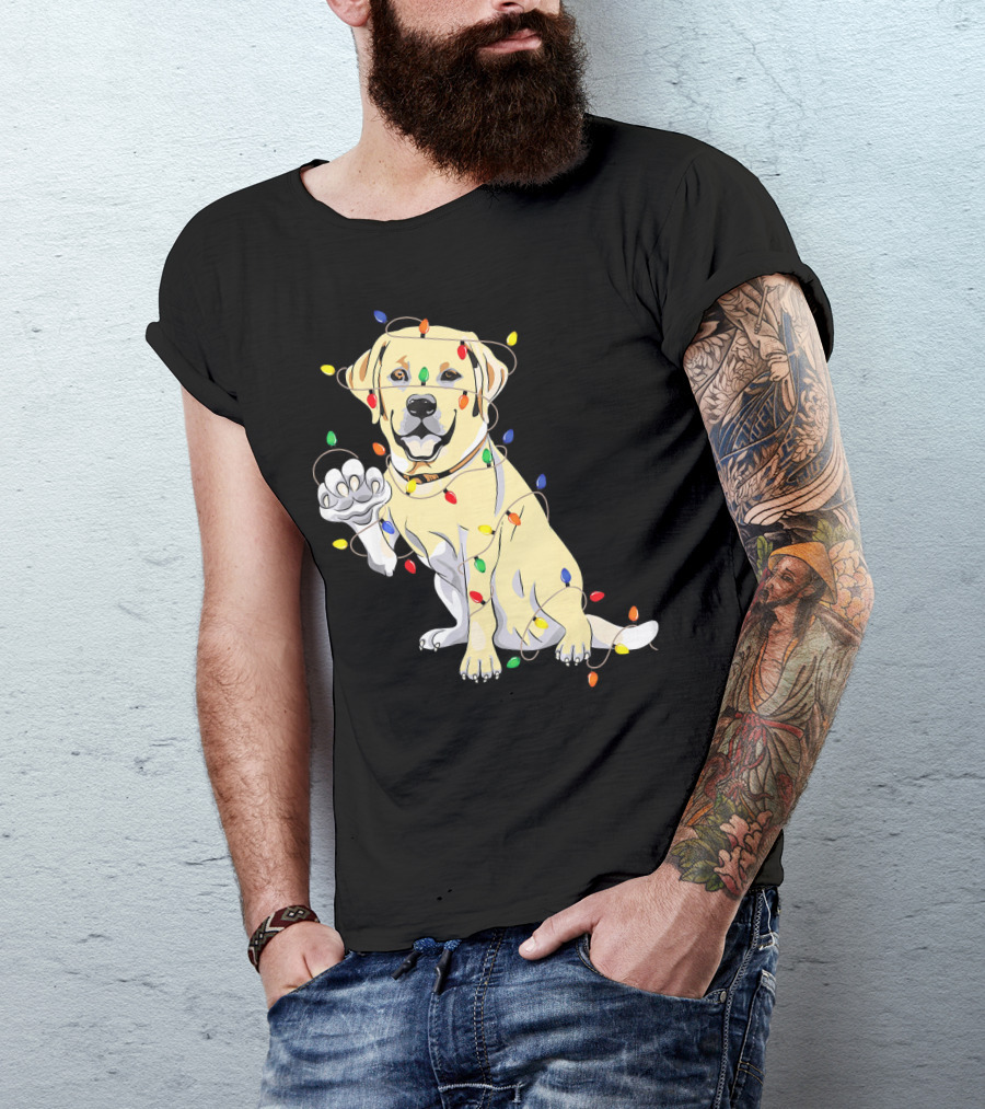 Labrador Retriever Wrapped In Christmas Lights With My Festive Lab T-Shirt