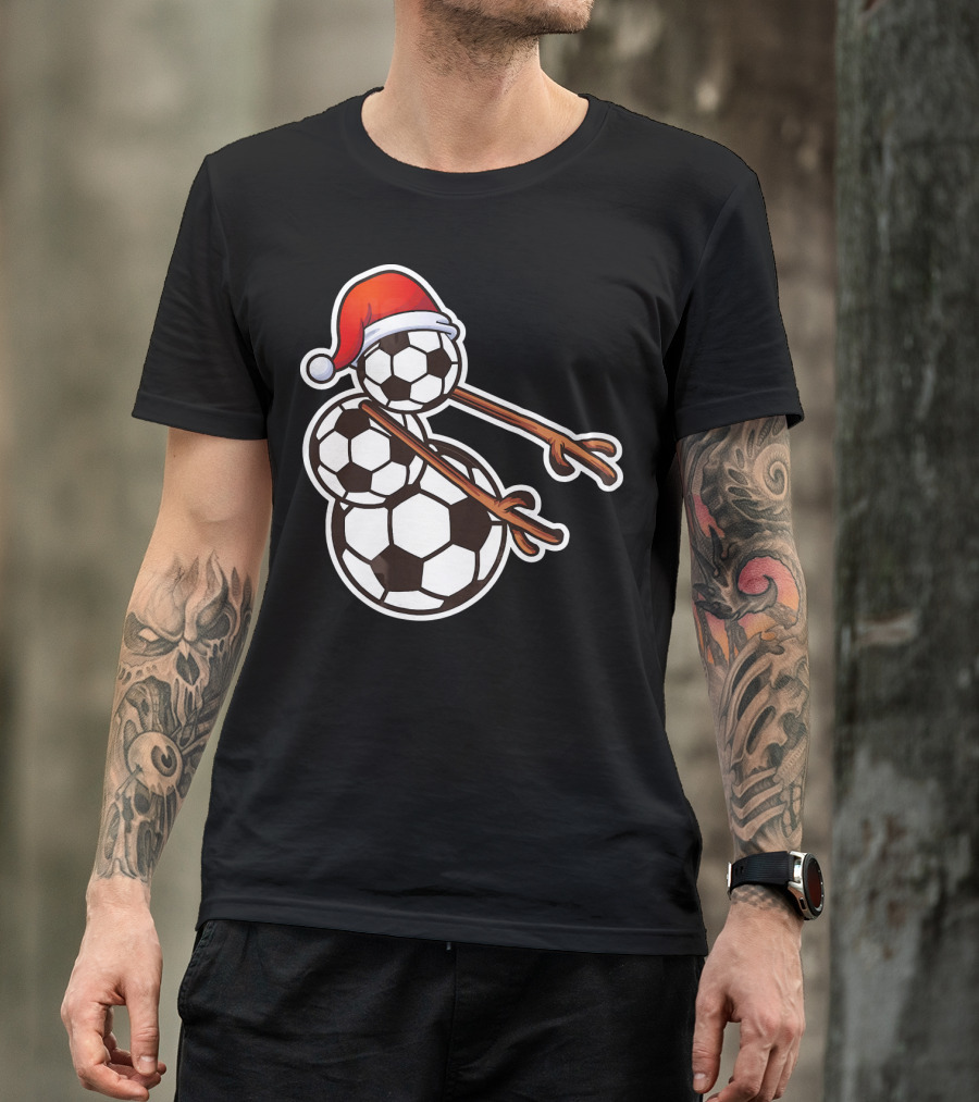 Snowman Floss Soccer Christmas Santa Hat Soccer Ball Snowman T-Shirt