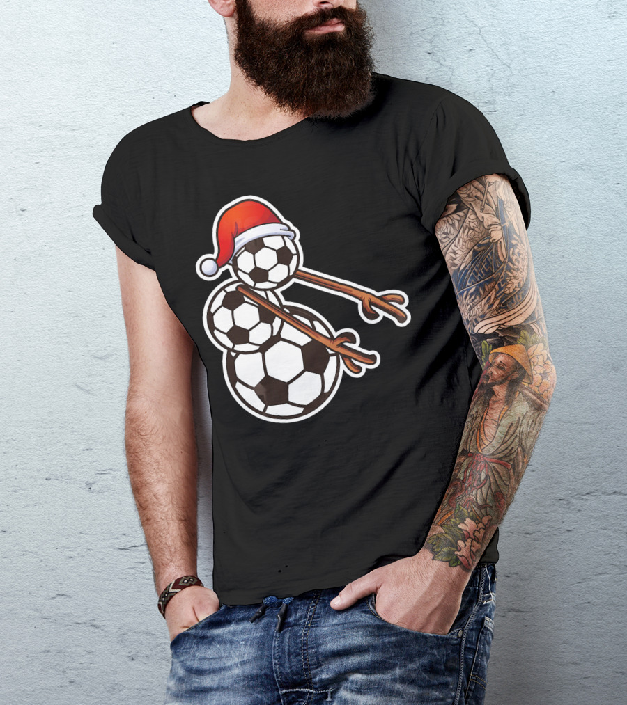Snowman Floss Soccer Christmas Santa Hat Soccer Ball Snowman T-Shirt
