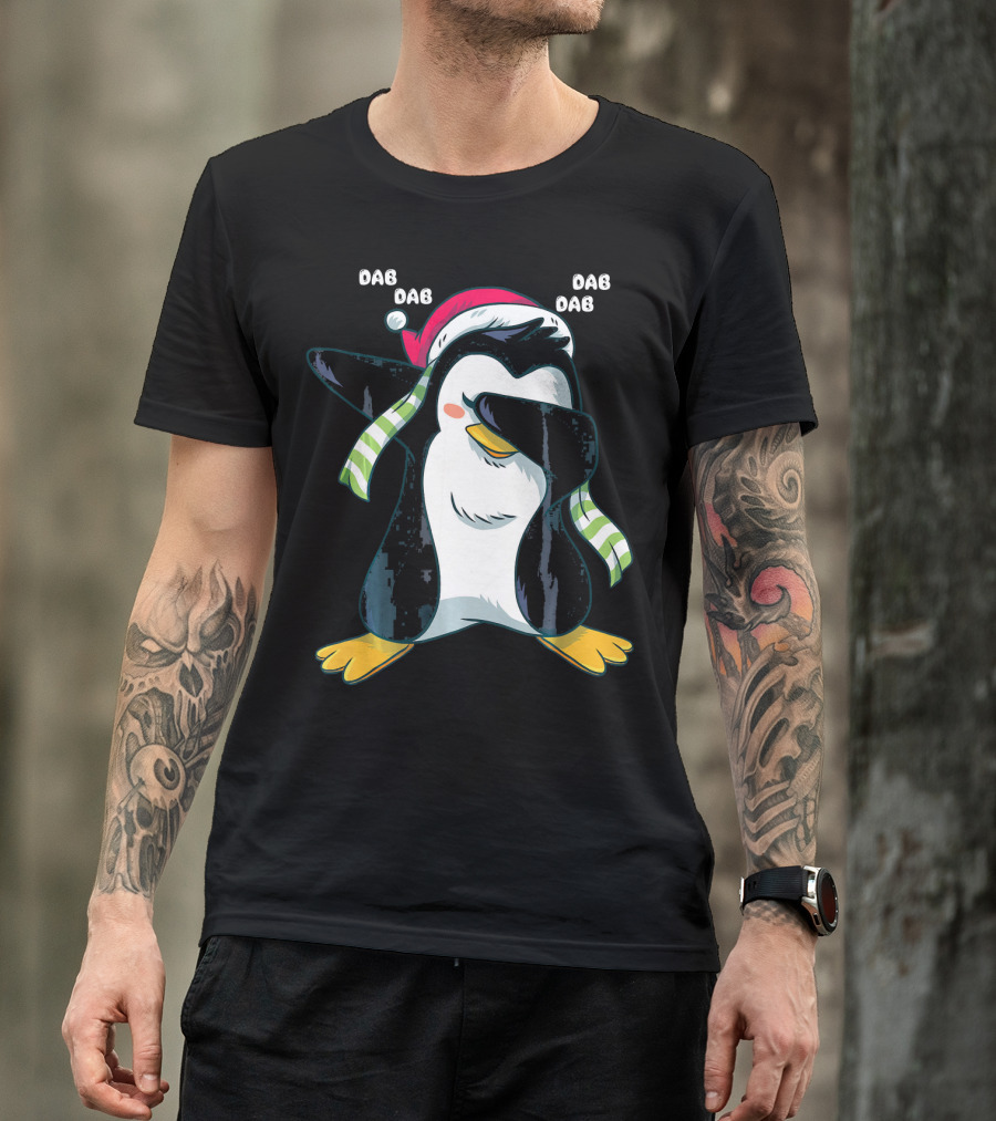 Dab Dab Dab Christmas Penguin Santa Hat And Scarf T-Shirt