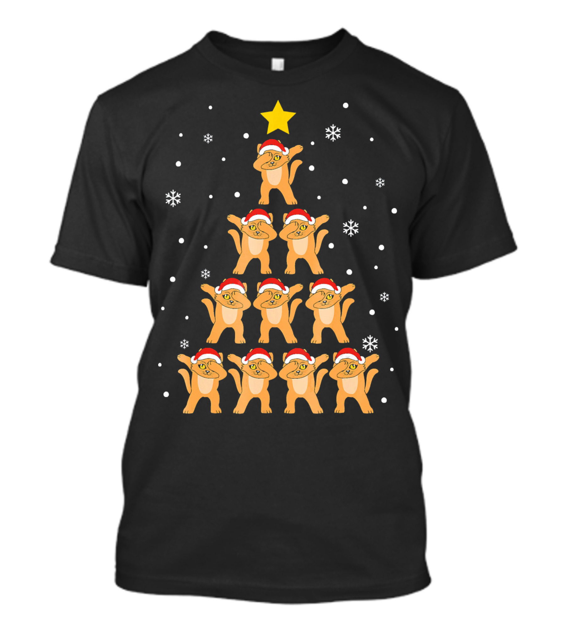Christmas Tree Dabbing Cats With Santa Hats And Snowflakes T-Shirt