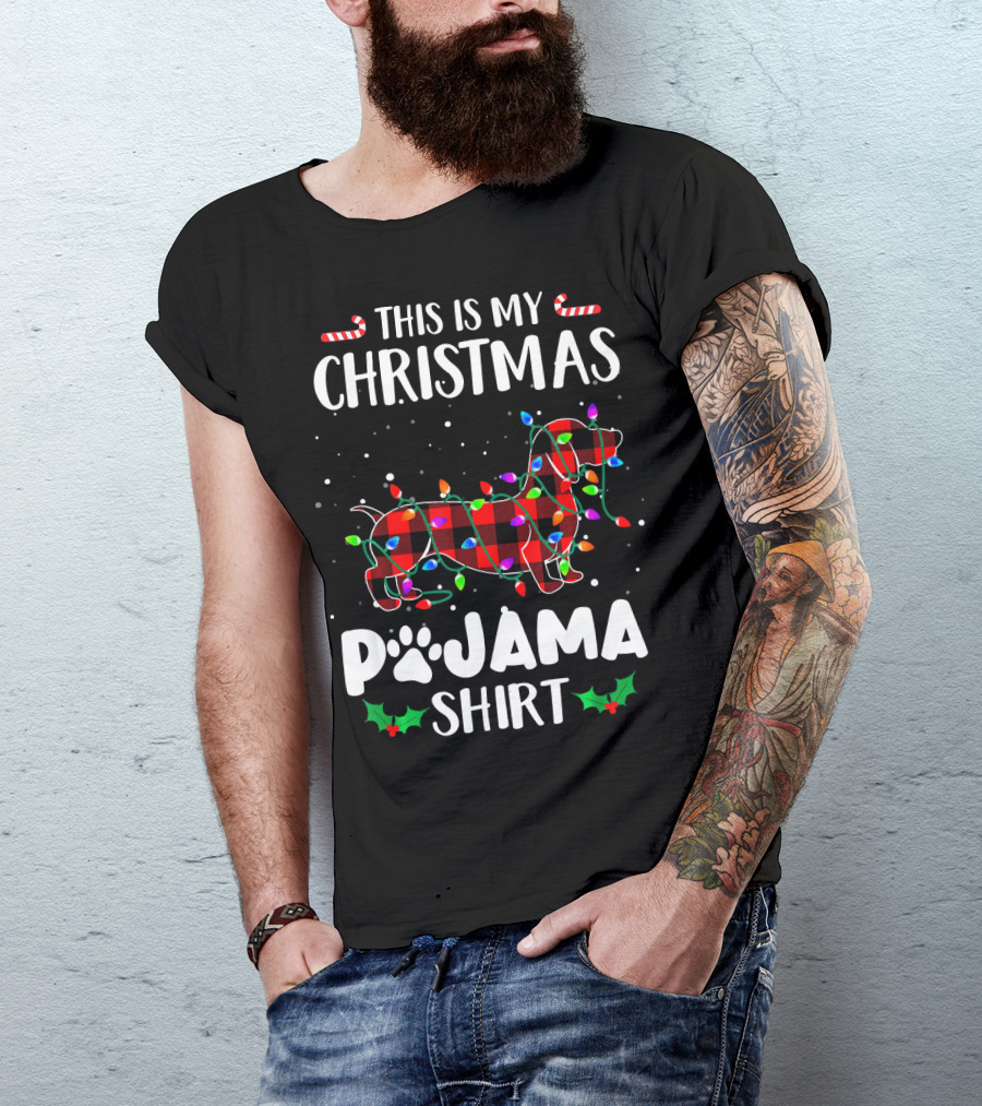 This Is My Christmas Pajama Shirt Dachshund With Lights Candies T-Shirt