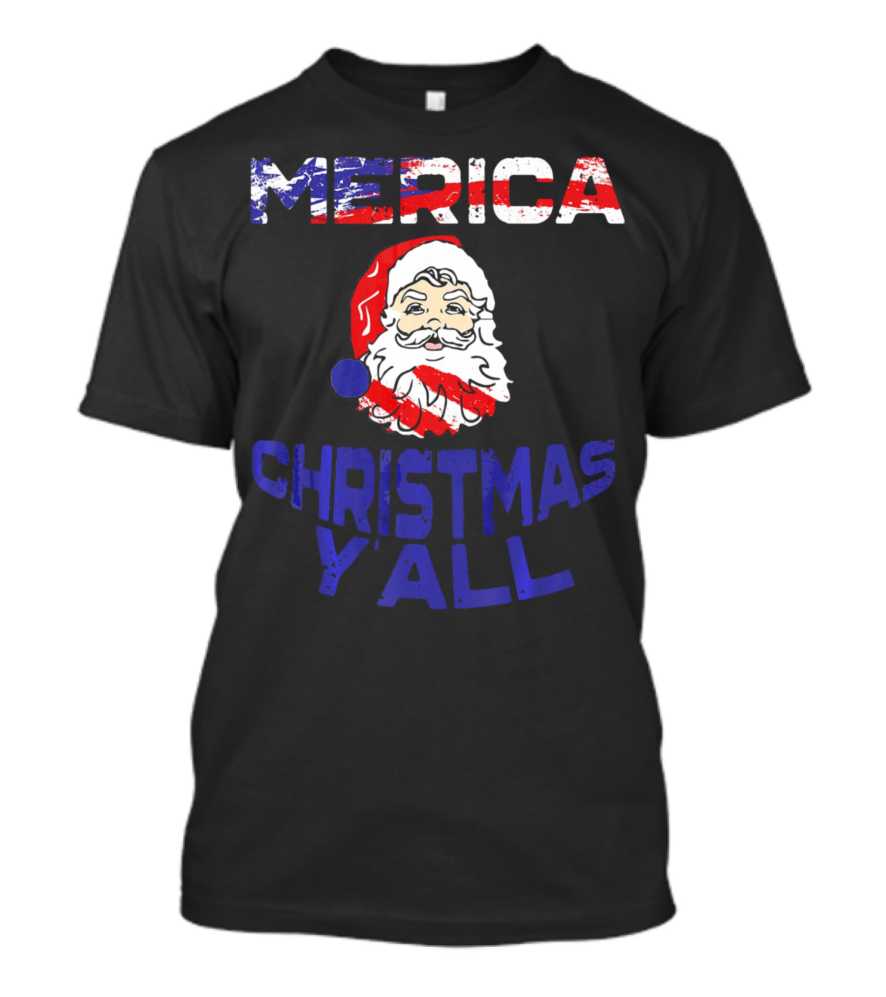 Merica Christmas Yall Santa Patriotic American Flag Colors T-Shirt