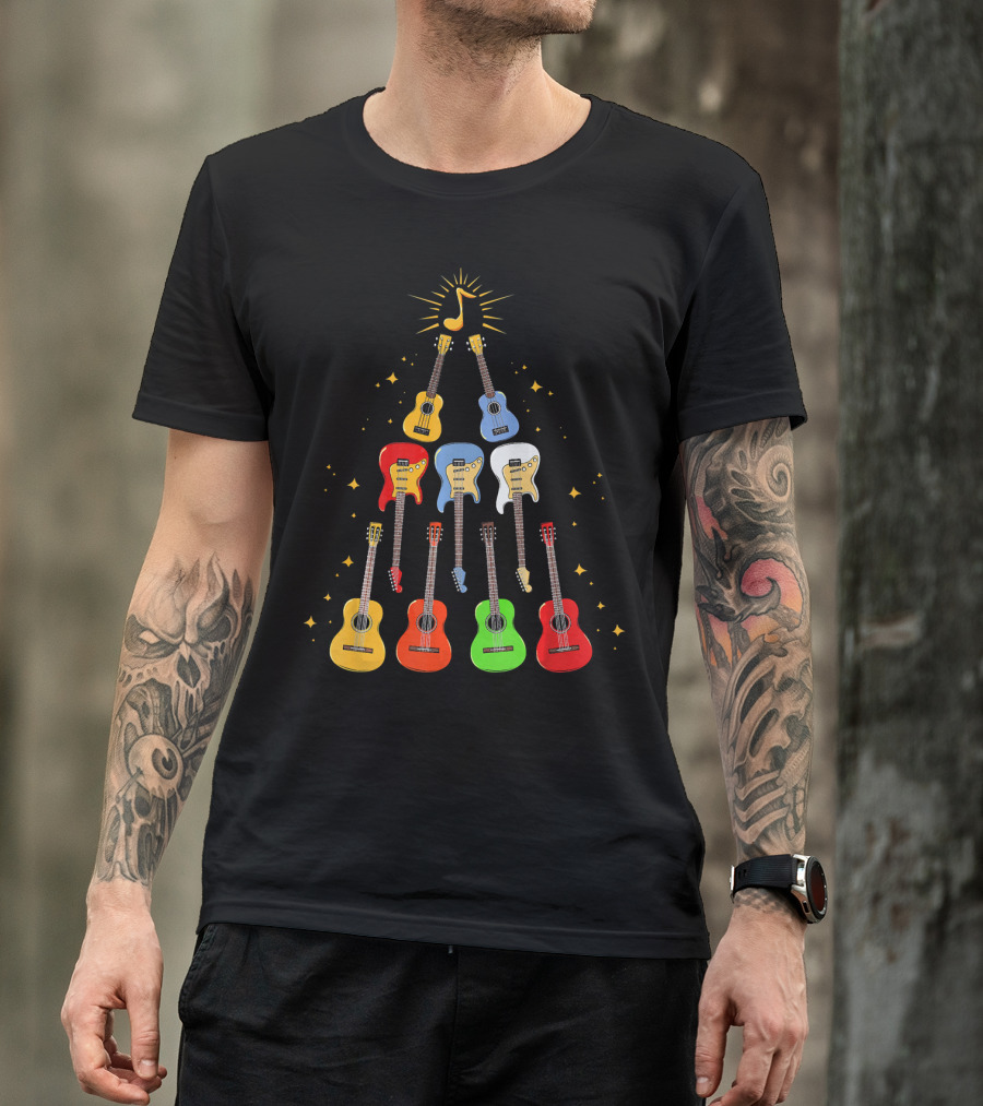 Guitar Christmas Tree Musical Funny Singer Instrument Holiday Display T-Shirt