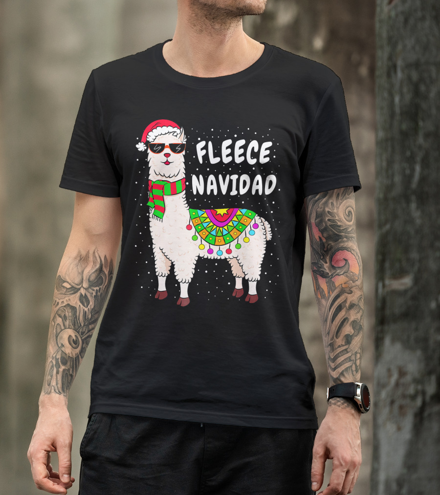 Fleece Navidad Christmas Llama Santa Hat Holiday T-Shirt