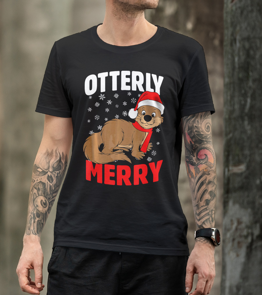 Otterly Merry Funny Ugly Christmas Sea River Otter T-Shirt