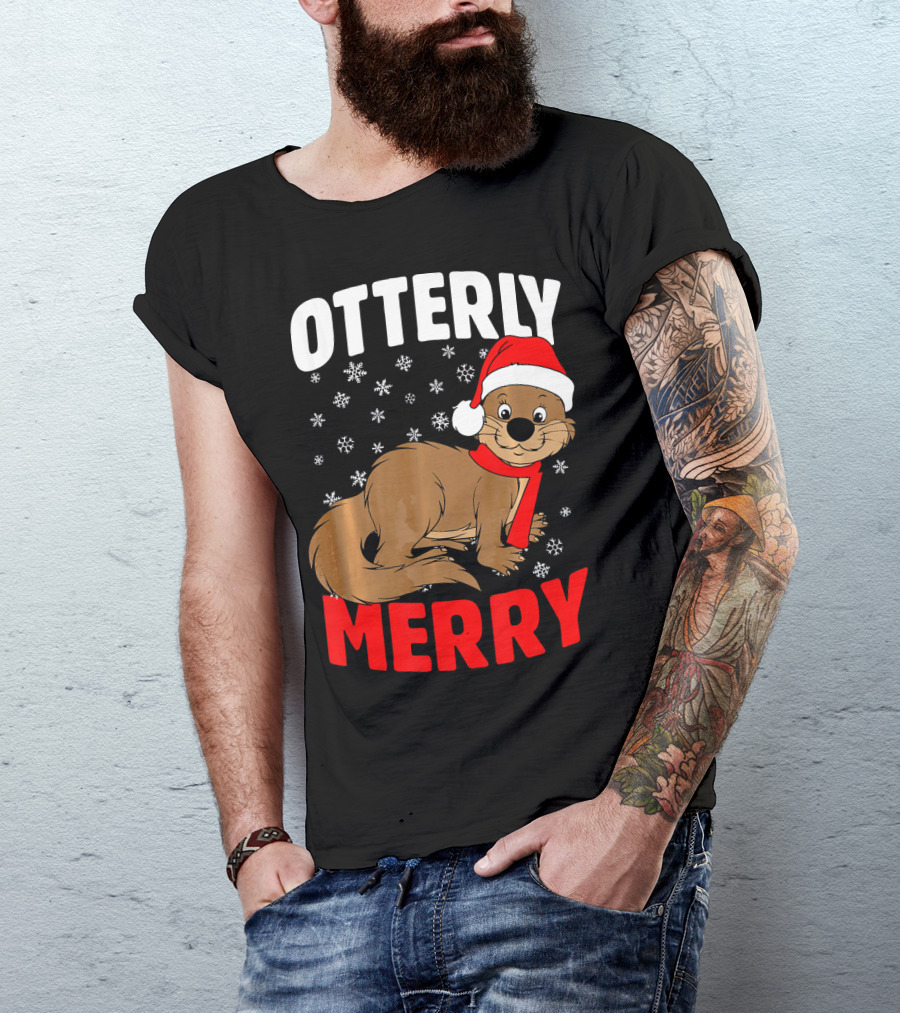 Otterly Merry Funny Ugly Christmas Sea River Otter T-Shirt