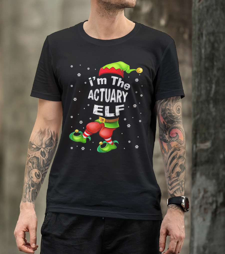 I'm The Actuary Elf Matching Family Group Christmas Snowflakes T-Shirt