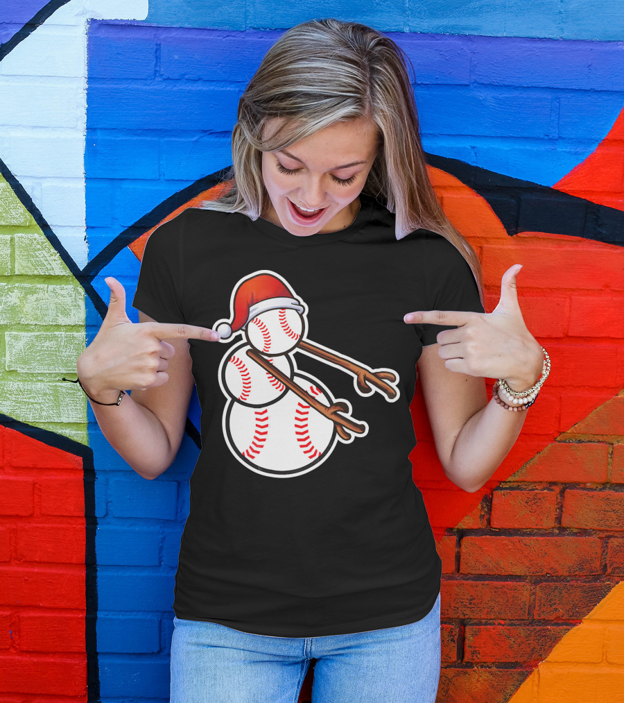 Flossing Snowman Baseballs Santa Hat T-Shirt