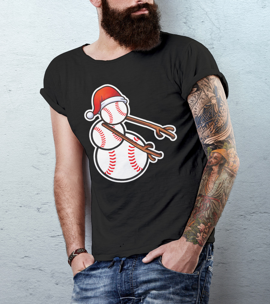 Flossing Snowman Baseballs Santa Hat T-Shirt
