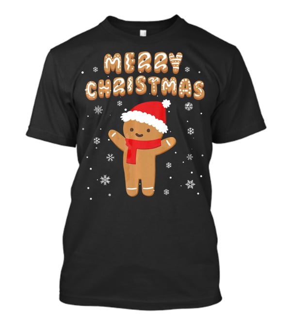 Merry Christmas Gingerbread Santa Hat Snowflakes T-Shirt