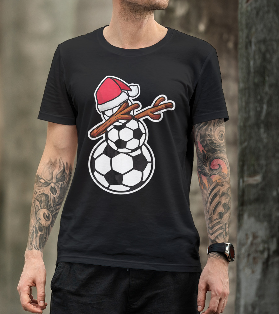 Dabbing Soccer Snowman With Santa Hat T-Shirt