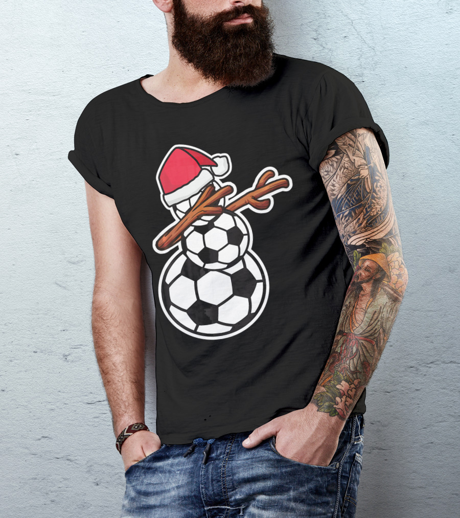 Dabbing Soccer Snowman With Santa Hat T-Shirt
