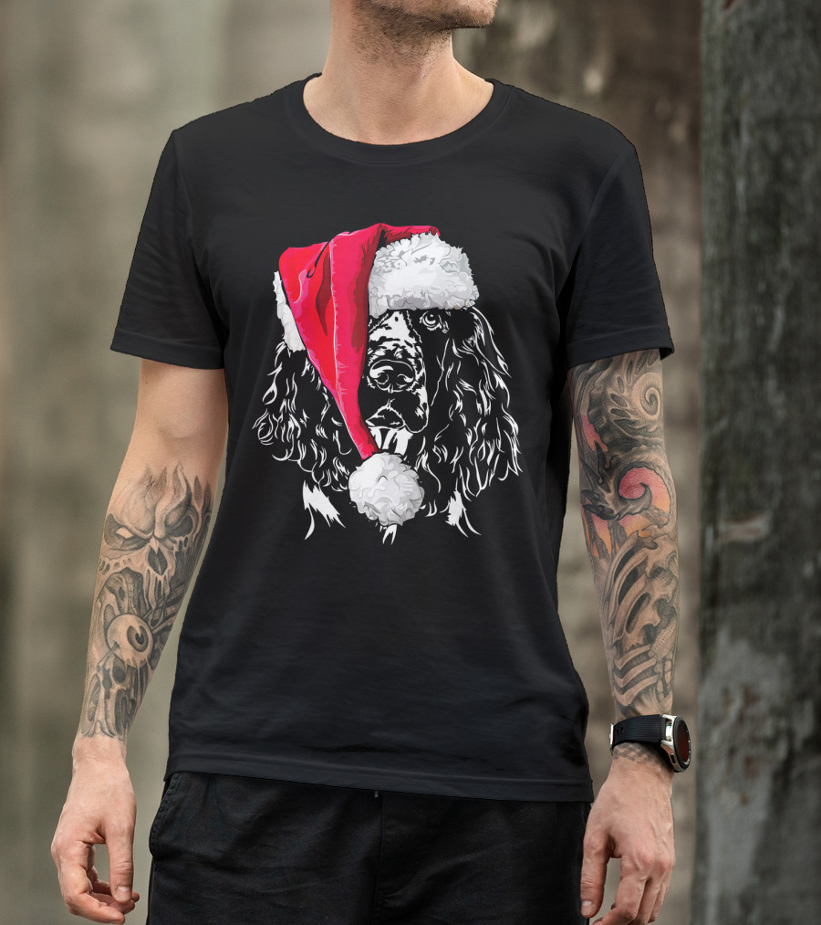 Funny Springer Spaniel Santa Hat Holiday Dog T-Shirt