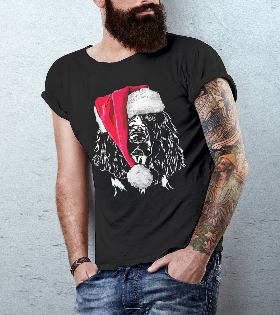 Funny Springer Spaniel Santa Hat Holiday Dog T-Shirt