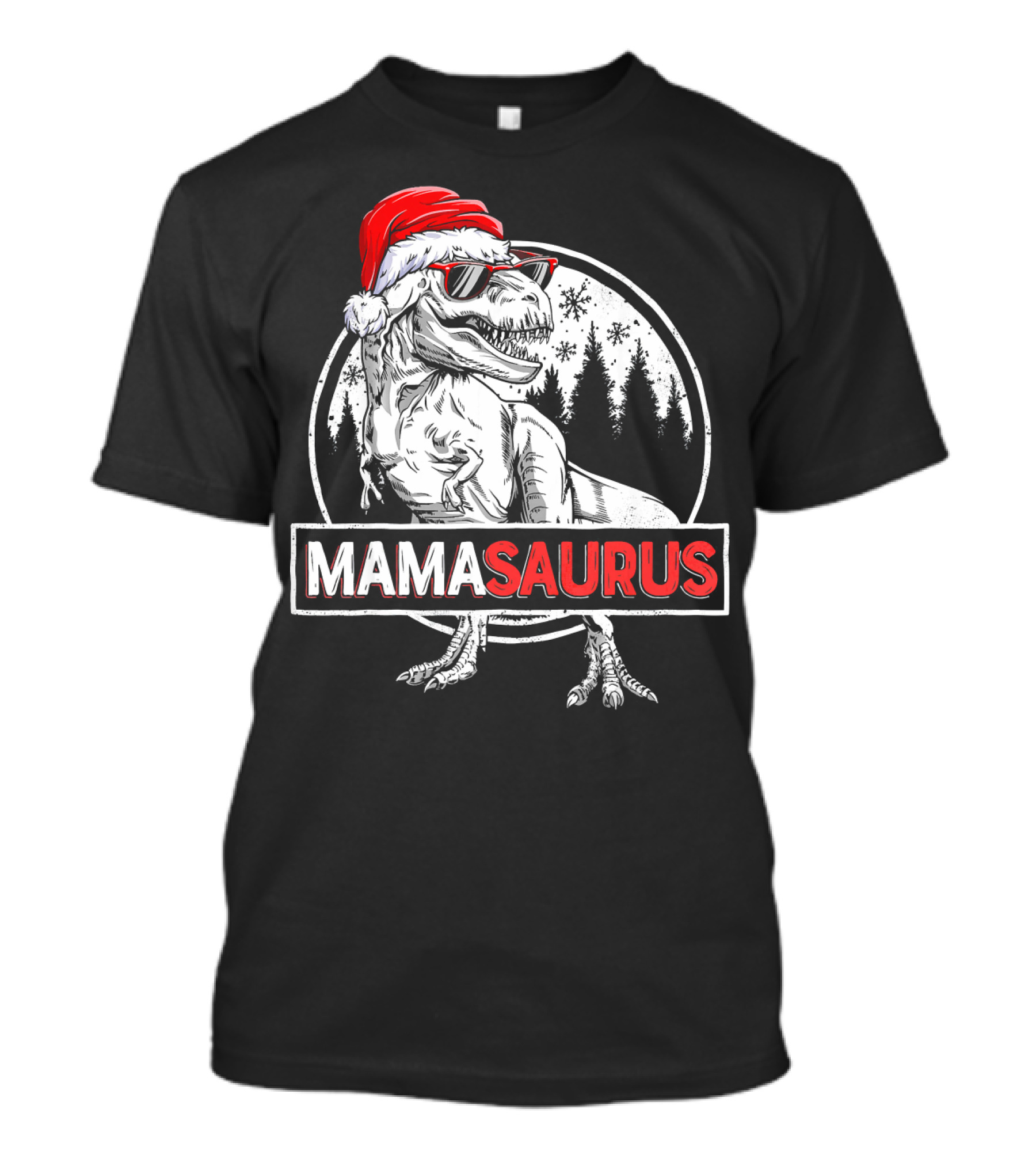 Mamasaurus Dinosaur Christmas Santa Hat Sunglasses T-Shirt