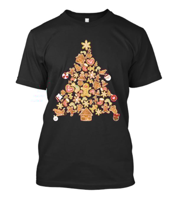 Gingerbread Man Christmas Tree Cookies With Candy Canes And Snowflakes T-Shirt