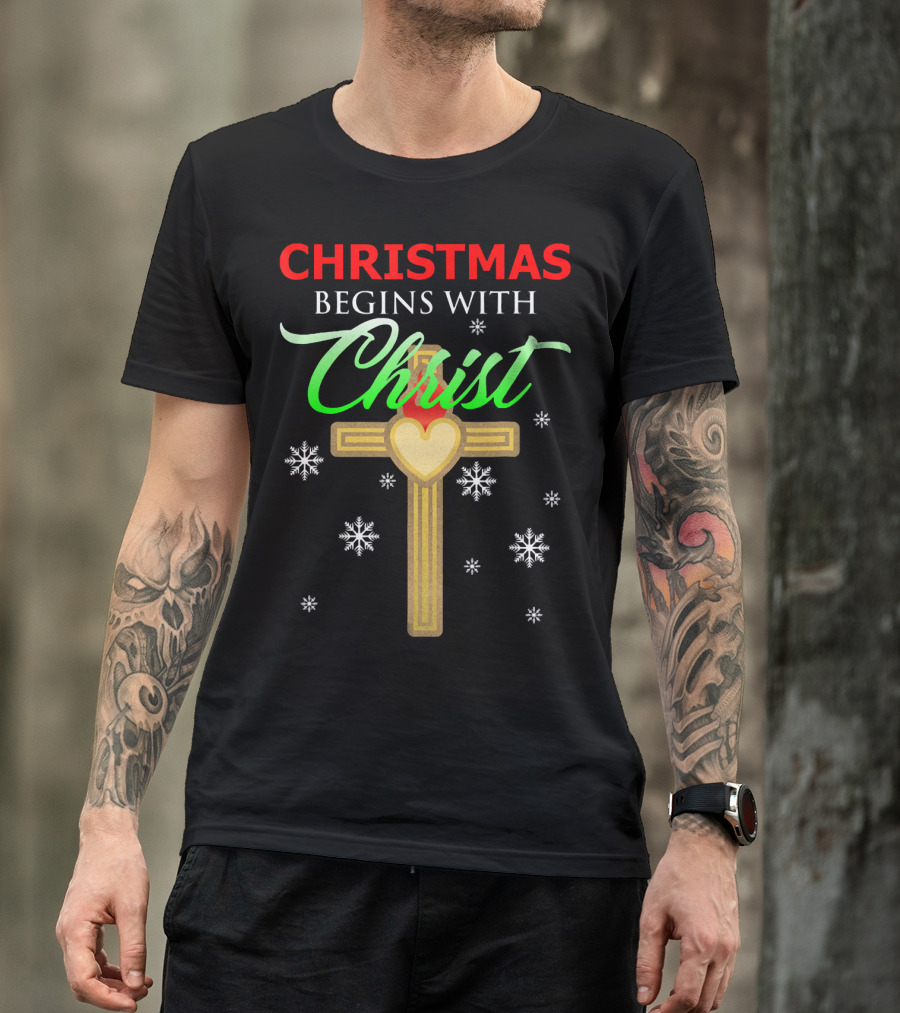 Christmas Begins With Christ Cross Snowflakes T-Shirt