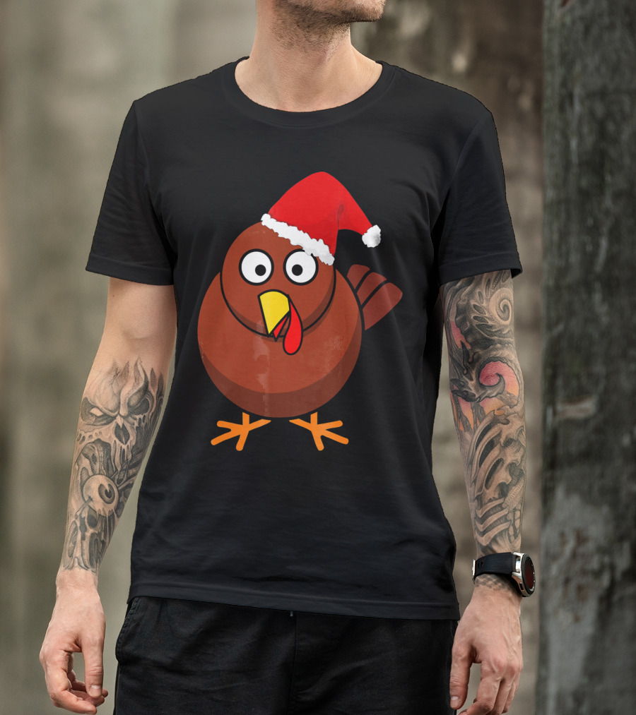 Funny Turkey Wearing A Santa Hat T-Shirt