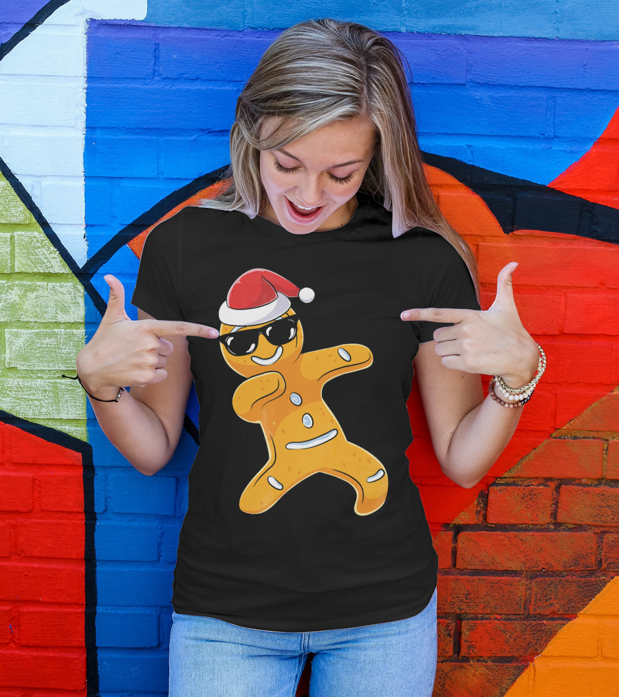 Christmas Dabbing Gingerbread Santa With Sunglasses T-Shirt