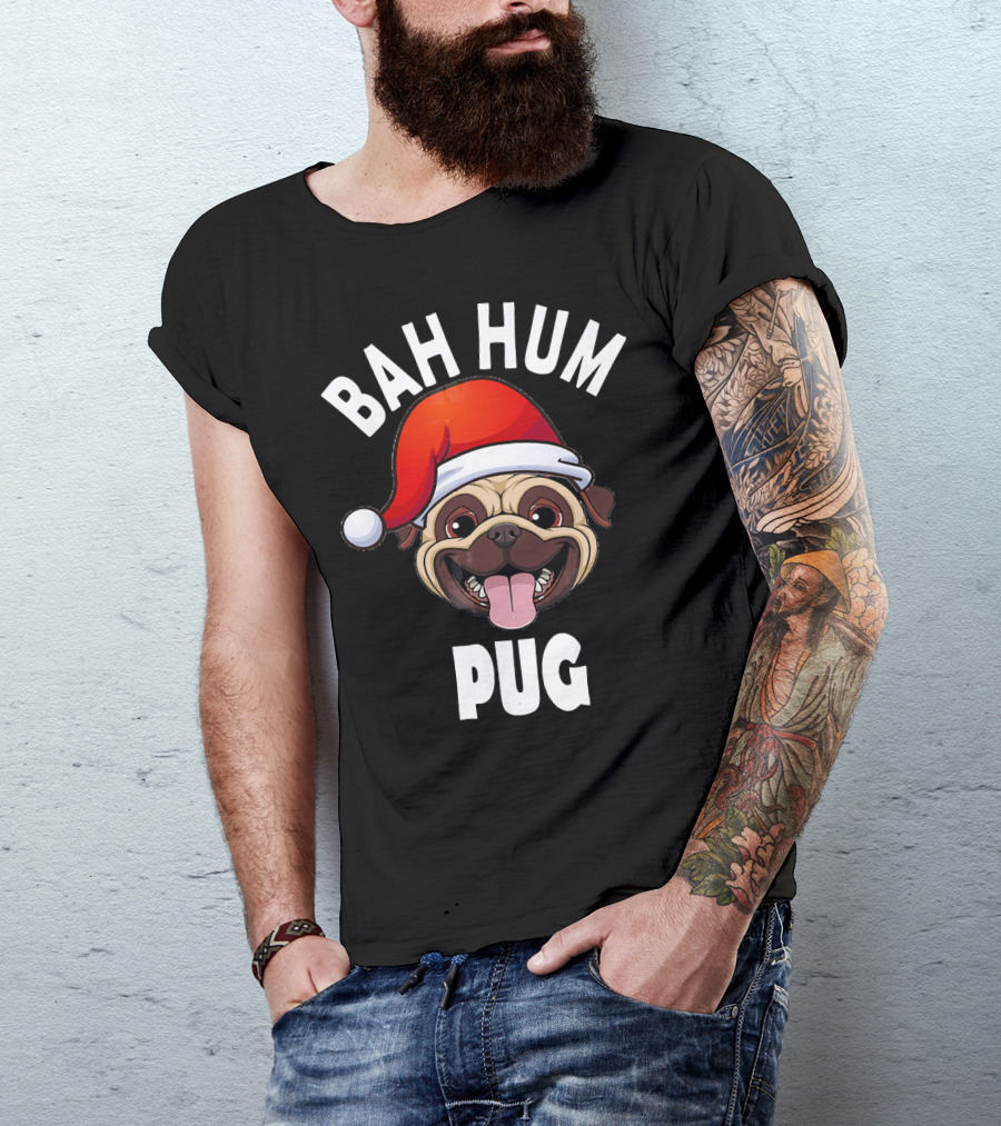 BAH HUM PUG Christmas Pug Lover Santa Hat T-Shirt
