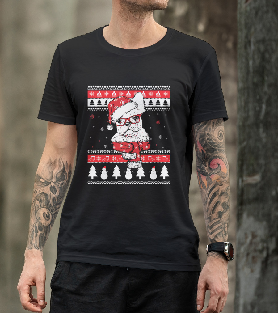 Festive Santa Hat French Bulldog Christmas T-Shirt