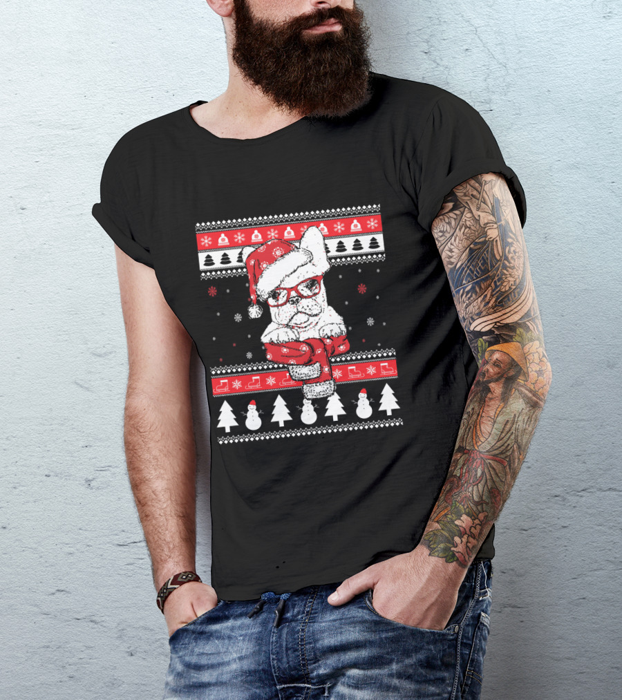 Festive Santa Hat French Bulldog Christmas T-Shirt