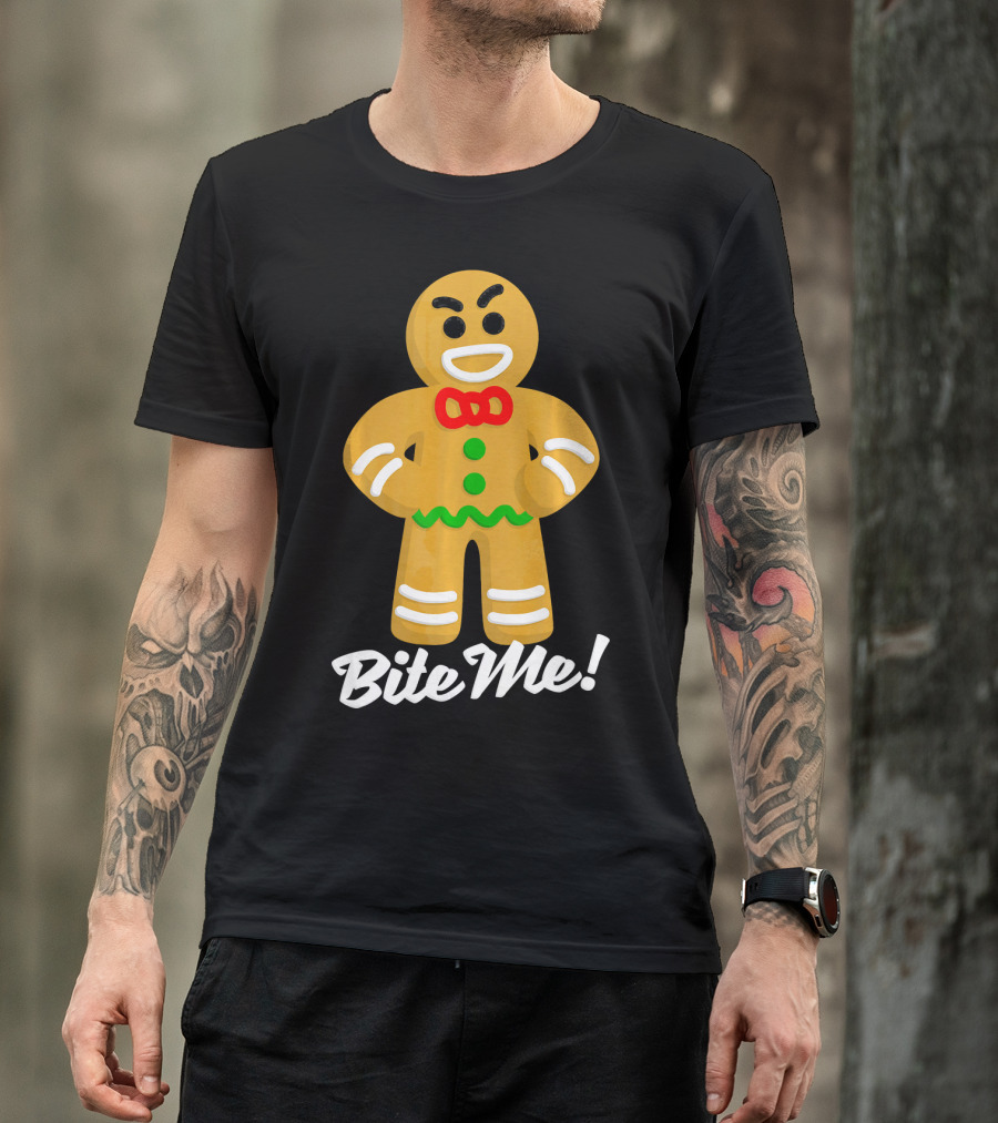 Funny Christmas Gingerbread Man Bite Me T-Shirt