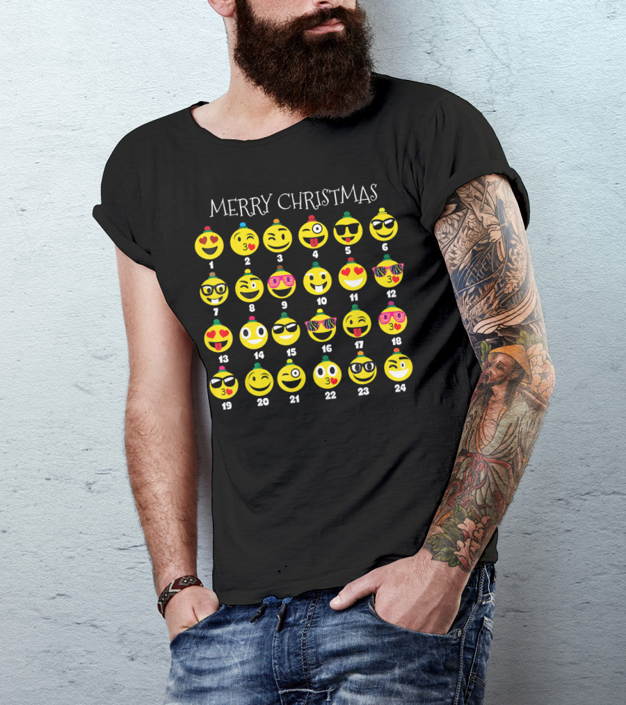 Merry Christmas Emoji Advent Calendar Countdown T-Shirt