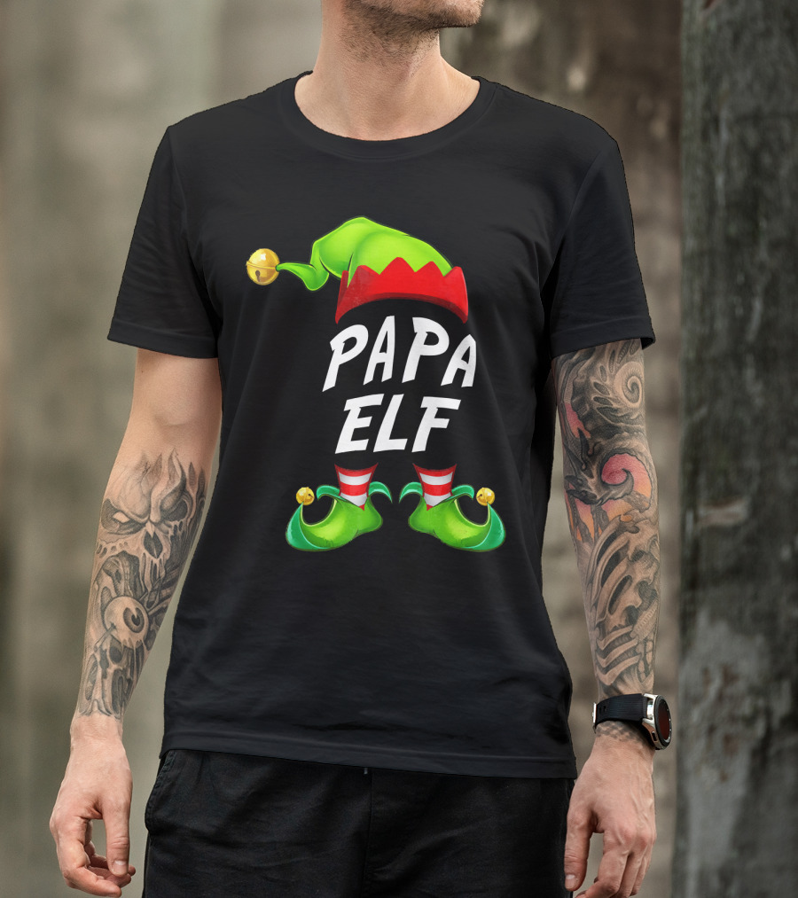 Christmas Papa Elf Green Hat And Shoes Funny Holiday Edition T-Shirt