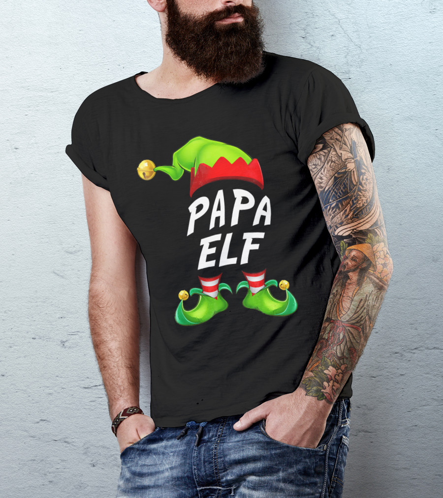 Christmas Papa Elf Green Hat And Shoes Funny Holiday Edition T-Shirt